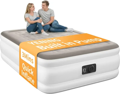 Miniatura 11 de Colchón de aire YENING tamaño queen con bomba incorporada, cama hinchable elevada, colchón hinchable resistente con cama de aire de 18 pulgadas