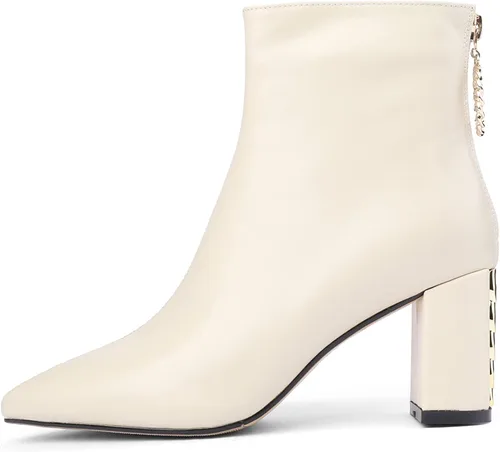 Miniatura 2 de TinaCus Botines de cuero genuino para mujer, hechos a mano, con puntera puntiaguda, cómodos, tacón de bloque, con tirador de cremallera