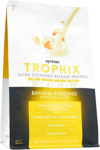 Miniatura 2 de Syntrax Nutrition Trophix, Mezcla de polvo de proteína de liberación ultra sostenida, pudín de plátano 2 libras.