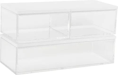 Miniatura 11 de Martha Stewart Brody - Contenedores organizadores de plástico con tapas de madera de paulownia para oficina en casa, cocina o baño, paquete de 3