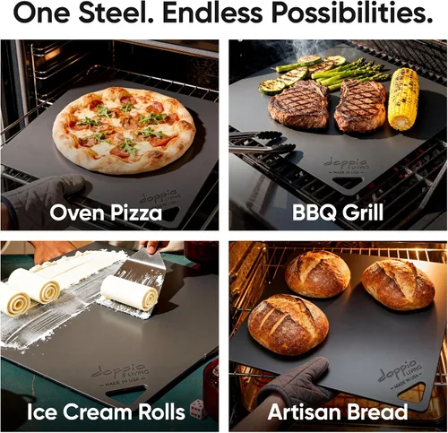 Miniatura 7 de Acero para pizza para horno Fabricado en Estados Unidos 16 x 14.25 pulgadas Acero para hornear pre-sazonado para pan, pizza, masa madre y más