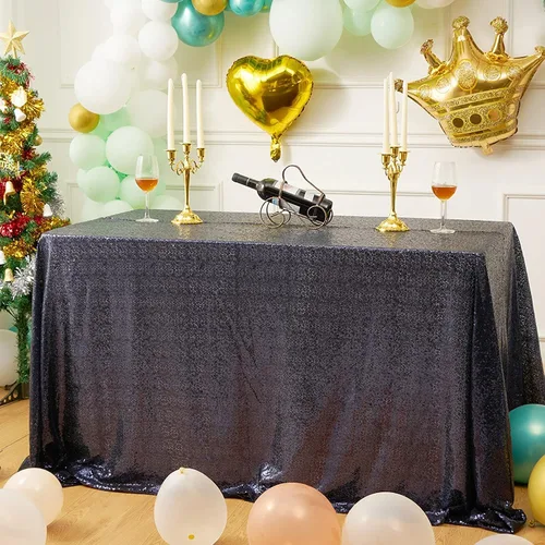 Miniatura 6 de Mantel de lentejuelas de 50 x 50 pulgadas, mantel negro brillante con purpurina brillante y secuencia metálica, para decoración de fiesta