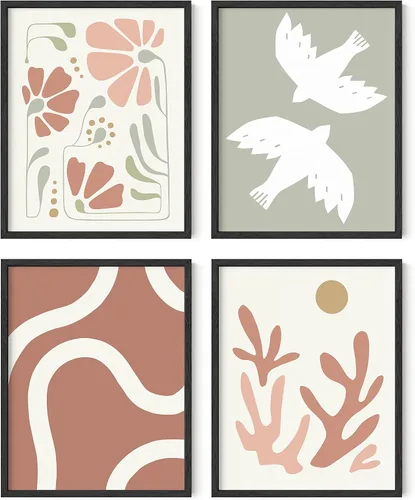 Miniatura 28 de HAUS AND HUES Arte de pared de montaña – Juego de 4 decoración de paisaje moderno de mediados de siglo, naturaleza y arte moderno Marco beige de 8