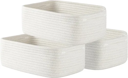 Miniatura 38 de Cesta tejida pequeña, 12 x 8 x 4.5 pulgadas, cesta de almacenamiento para organizar, bonita canasta de cuerda pequeña para estante de armario, cubos