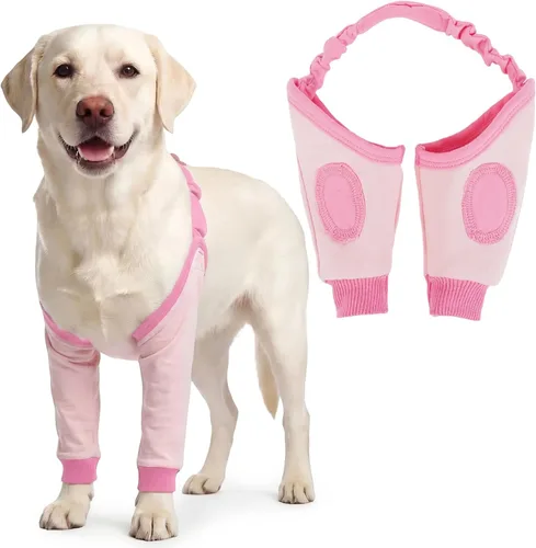 DENTRUN Manga de pierna para cirugía de perro para patas delanteras, protector de rodilla para codo, manga para dejar de lamer, ajuste cómodo Rosa