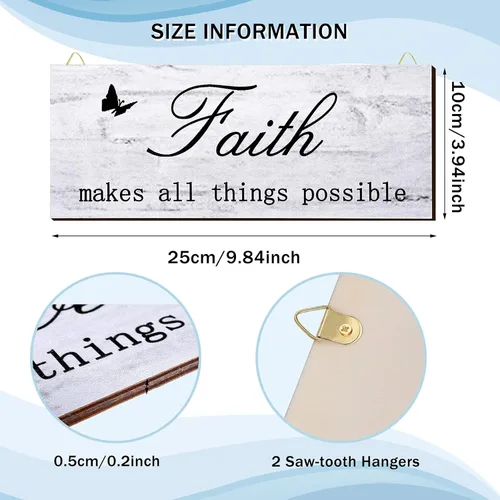 Miniatura 3 de Jetec 4 carteles de pared de madera con texto en inglés «Faith Love Hope», placas rústicas de granja blancas con citas inspiradoras, decoración