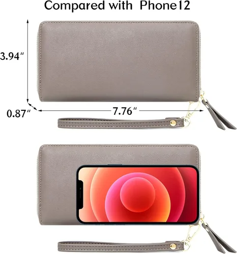 Miniatura 4 de GEEAD Billeteras para mujer de gran capacidad de piel sintética para tarjetas de crédito, Gris