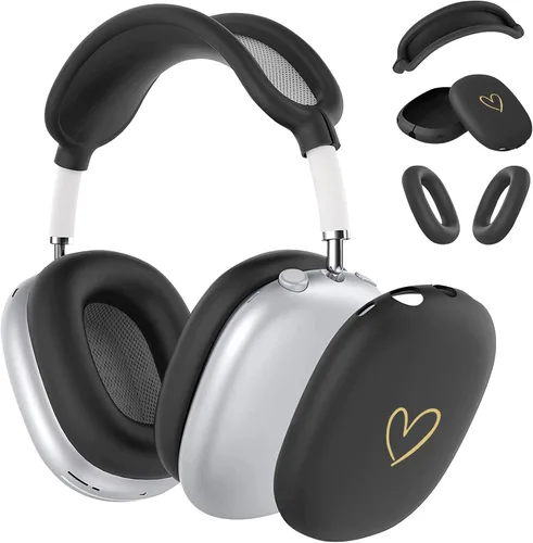 Funda para AirPods Max, silicona suave antiarañazos con patrón de corazón dorado para auriculares Apple AirPods Max (negro)