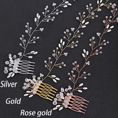 Miniatura 5 de Accesorios para el cabello de novia, juego de aretes de vid de cristal, diadema para boda, peine para el cabello, fiesta de noche, pieza