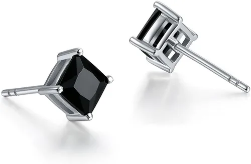Miniatura 2 de Aretes unisex de plata de ley 925 con corte princesa, chapados en platino, joyería fina para hombres y mujeres