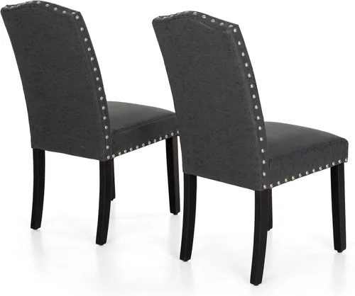 Miniatura 7 de Sophia & William Juego de 2 sillas de comedor tapizadas de piel sintética con respaldo alto y patas de madera maciza, sillas de comedor decorativas