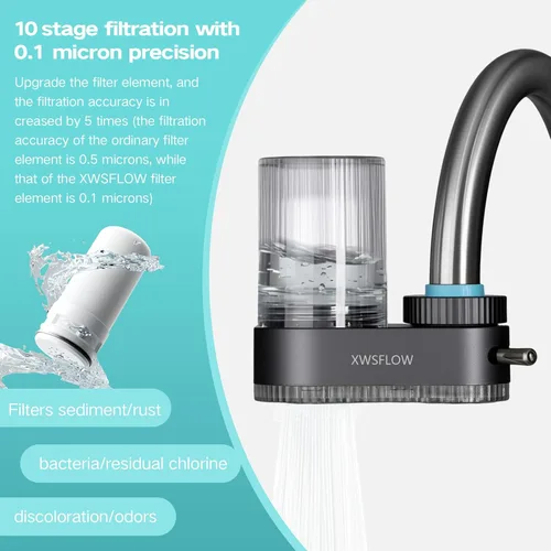 Miniatura 5 de Filtro de grifo montado en fregadero, sistema eficiente de purificación de agua, elimina eficazmente el olor desagradable del cloro y las impurezas