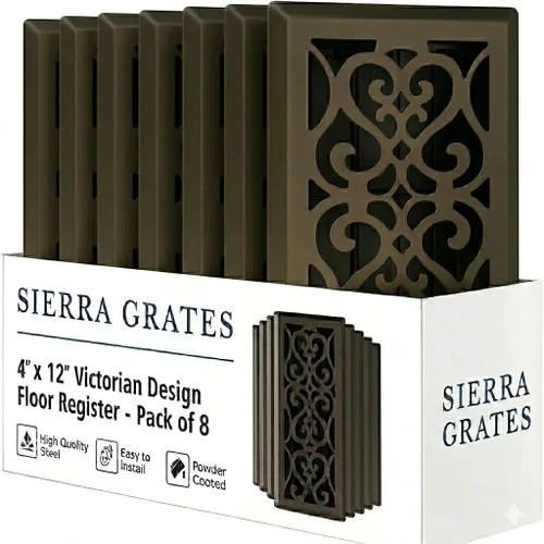 Miniatura 32 de Registro victoriano de piso de 4 x 10 pulgadas en acabado gris granito - Cubiertas de ventilación para piso del hogar - Cubiertas decorativas