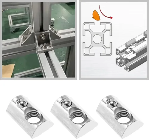 Miniatura 3 de SING F LTD 100 Uds. 3030 Series M6 T Slot Nuts Roll-in Spring Ball Loaded Elastic Nuts Acero al carbono para T-Slot Serie 3030 Perfil de aluminio