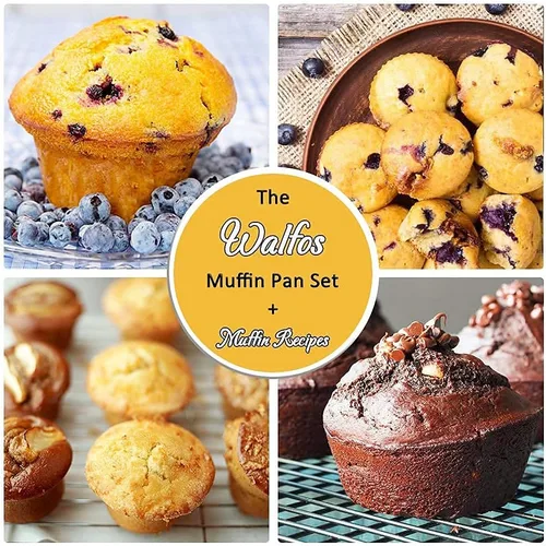 Miniatura 6 de Walfos Molde de silicona para magdalenas, juego de 3 moldes para magdalenas, incluye 24 tazas de mini moldes para muffins, 12 tazas regulares y 6
