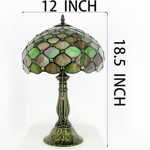 Miniatura 2 de Tiffany Lamp Stained Glass Table Lamps Amber Green Pearl Style Desk Lamp12X12X18.5 Inch Bronze Ceramic Base Reading Light Suitable for Bedside
