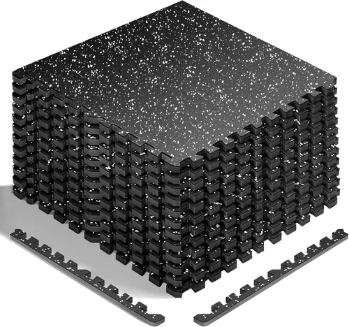HAPBEAR 0.56'' Thick 12 Pcs 48 Sq Ft Exercise Equipment Mats - High-Density Rubber Top EVA Foam Interlocking Mats, 24x24in Tiles, Heavy-Duty