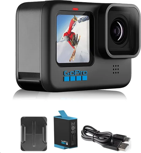 GoPro HERO10 Black- Empaque de comercio electrónico - Cámara de acción impermeable con LCD frontal y pantallas traseras táctiles, video Ultra HD