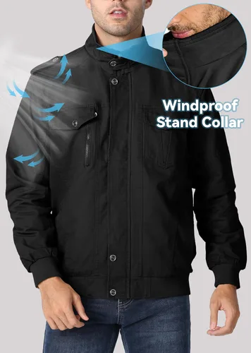 Miniatura 4 de Chaqueta EKLENTSON para hombre, con aislamiento térmico grueso, con múltiples bolsillos, con cremallera delantera, abrigo con forro polar