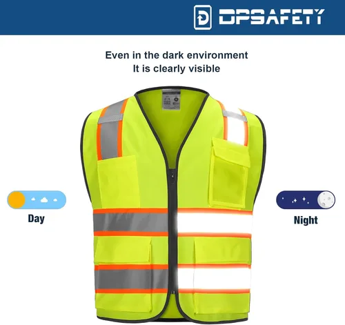 Miniatura 4 de Chaleco de seguridad clase 2 de alta visibilidad con 9 bolsillos, chaleco Hi Vis con tiras reflectantes de 2 pulgadas de ancho, chaleco de seguridad