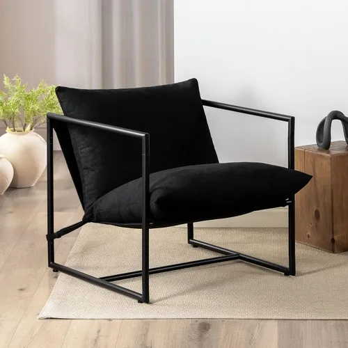 Zinus Aidan Sling - Silla decorativa, sillón con marco de metal con amortiguación de espuma triturada, color negro