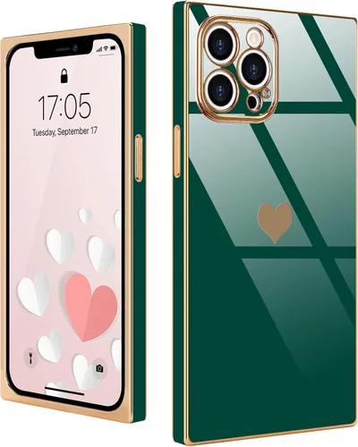Miniatura 57 de Compatible con iPhone 12 Funda Rectangular Bonita Chapado Dorado Lujo Corazón de Amor Funda de Teléfono para Mujeres Niñas A Prueba de Golpes