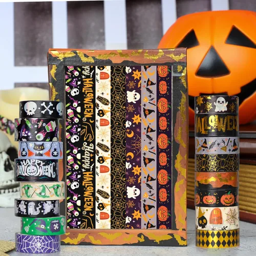 Miniatura 6 de 16 rollos de cinta adhesiva Washi de Halloween, cinta adhesiva de papel de aluminio, cinta decorativa para álbumes de recortes, diario