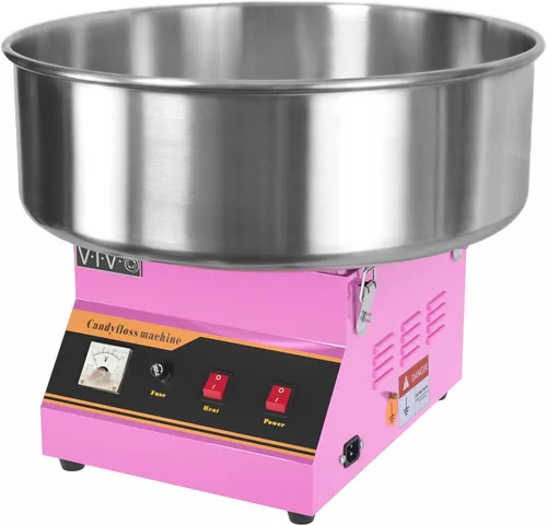 Máquina eléctrica de algodón de azúcar rosa VIVO de 1030W, fabricante comercial de algodón de azúcar, tazón de acero inoxidable de 20 pulgadas con