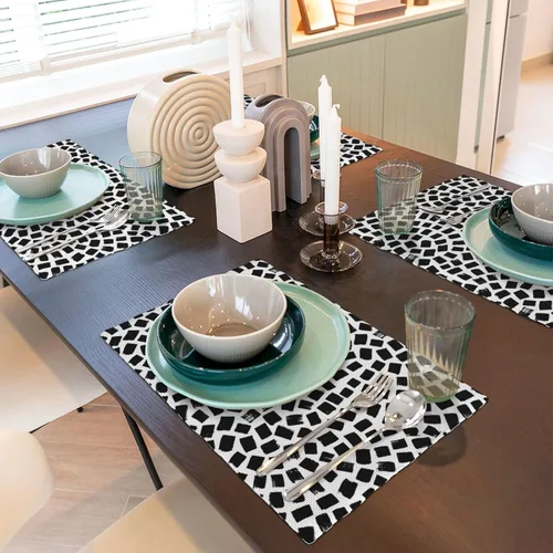 Miniatura 6 de Fiokroo Juego de 4 manteles individuales de mosaico negro, manteles individuales con antideslizantes, resistentes al calor, lavables para comedor