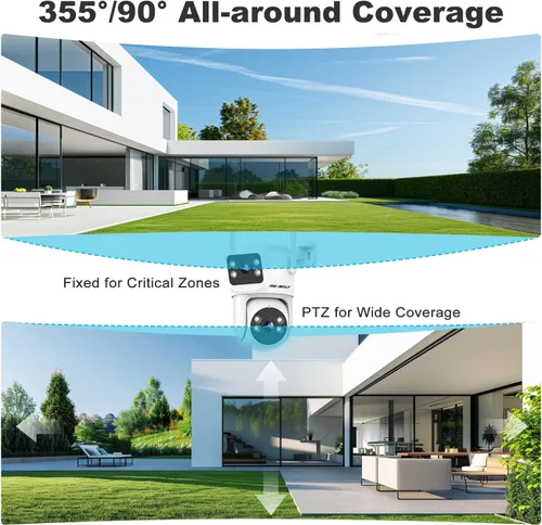 Miniatura 4 de GENBOLT PTZ Cámara de seguridad WiFi para exteriores con doble lente, vigilancia CCTV con doble vista, almacenamiento en la nube actualizado