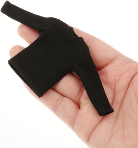 Miniatura 4 de Colaxi Camiseta de manga larga con figura de hombre a escala 1/12, ropa de muñeca en miniatura para figura de 6 pulgadas, color negro