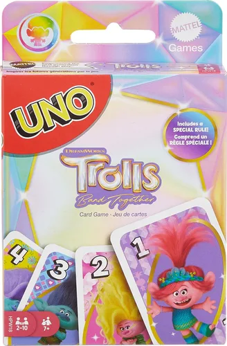 Mattel Games UNO Trolls 3: Juego de cartas Band Together para niños, adultos y noche de juegos con personajes de Trolls y regla especial