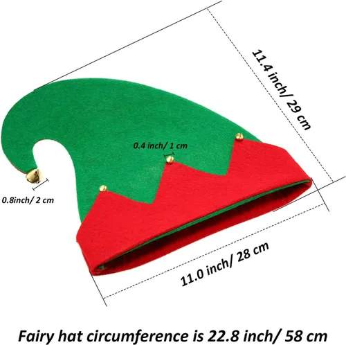 Miniatura 3 de SATINIOR 6 Piezas Sombreros de Fieltro de Elfo de Navidad Xmas Sombreros de Elfo de Santa Rojo y Verde con Campanas para Niños Adultos Regalos