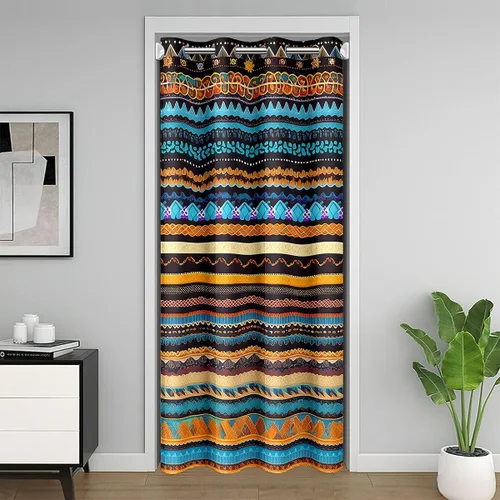 Miniatura 40 de Erosebridal Cortina de puerta de teñido anudado, cortina opaca bohemia, cortina exótica abstracta en espiral, elegante cortina hippie para puerta