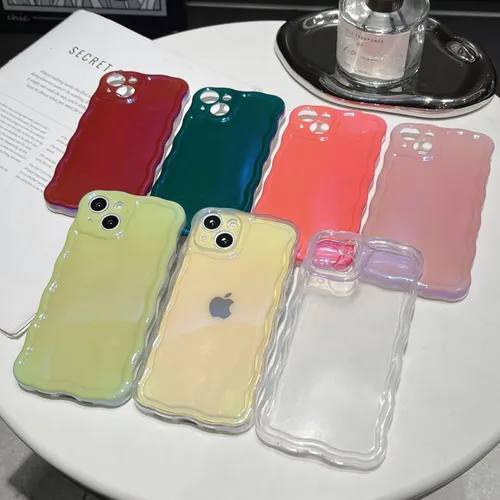 Miniatura 6 de FABSPARK Funda para iPhone 14 Pro Max, bonita funda colorida con láser, retro, exquisita, rizada, borde ondulado, protector estético de TPU suave