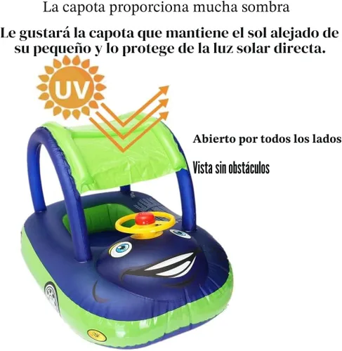 Miniatura 2 de Flotador de piscina para bebé con dosel de verano, volante, sombrilla de natación, anillo de natación para automóvil, juguetes inflables, asiento
