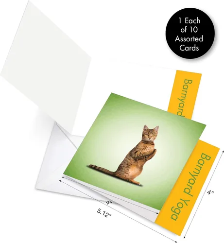 Miniatura 7 de The Best Card Company - 10 tarjetas de notas de yoga en blanco (4 x 5.12 pulgadas) - Tarjetas de notas en caja con sobres, tarjetas de animales