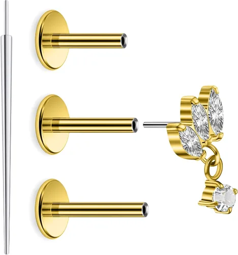 Miniatura 15 de 20G 18G 16G Astm F136 Titanio Sin Rosca Parte Trasera Plana Aretes Tragus Hélice Concha Joyería de Piercing Nariz Labio Anillos Hélice Frontal