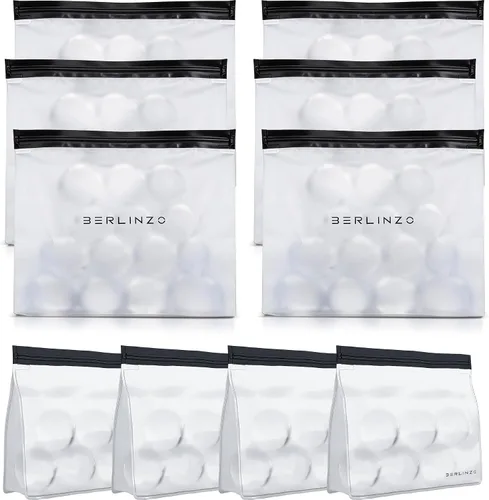 BERLINZO Large Reusable Ice Storage Bag 6 Pcs XL & 4 Pcs Regular - Freezer Safe, Leak Proof Silicone & Plastic - Lunch Bag for Ice & Food Storage -