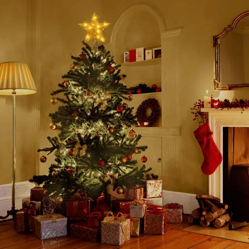 Miniatura 7 de DULEFUN Estrella LED de 11.8 Pulgadas para la Punta del Árbol - Adorno de Metal Dorado con 20 Luces para Decoración de Árbol de Navidad y Decoración