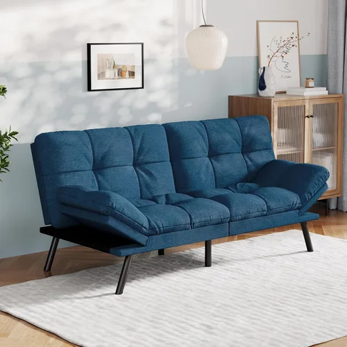 Miniatura 13 de Vyfipt Sofá cama futón, sofá pequeño de espuma viscoelástica con respaldo dividido para sala de estar, sofá biplaza moderno con reposabrazos