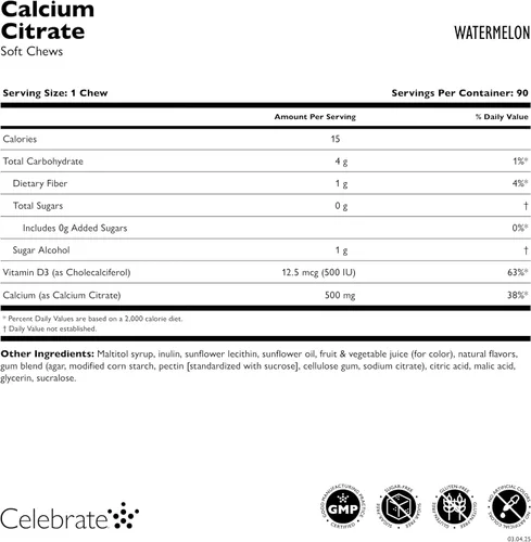 Miniatura 3 de Celebrate Vitamins Bariatric - Masticables suaves de citrato de calcio de 500 mg con 500 UI de vitamina D3 – Esencial para pacientes con bypass