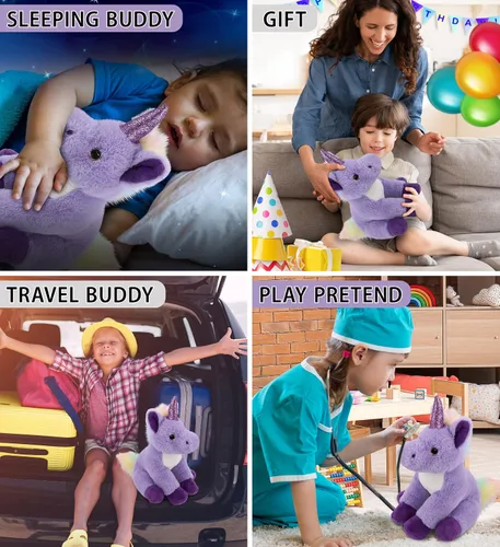 Miniatura 4 de DolliBu Peluche de unicornio morado – Unicornio suave para abrazar, adorable juguete de peluche de unicornio para jugar, lindo regalo de fantasía
