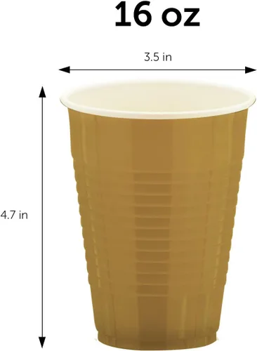 Miniatura 2 de DecorRack 80 vasos dorados para fiestas, vasos de plástico sin BPA de 16 onzas, perfectos para cumpleaños, picnic, eventos en interiores