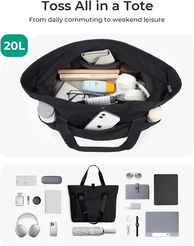 Miniatura 3 de BAGSMART Bolsa de mano para mujer, bolsa de mano plegable con cremallera, bolsa de hombro grande de viaje para el trabajo-16.5 pulgadas de largo x 6