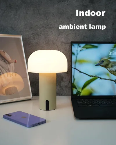 Miniatura 5 de WEILAILUX Lámpara de mesa inalámbrica de hongos, lámpara de ducha impermeable, lámpara de mesa recargable con pilas, luz nocturna regulable al tacto