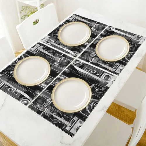 Miniatura 5 de Retro Cool Camera Collection Placemats Set of 6 Washable Non-Slip Waterproof Place Mats Rectangle Canvas Heat Resistant Table Mats for Party Kitchen