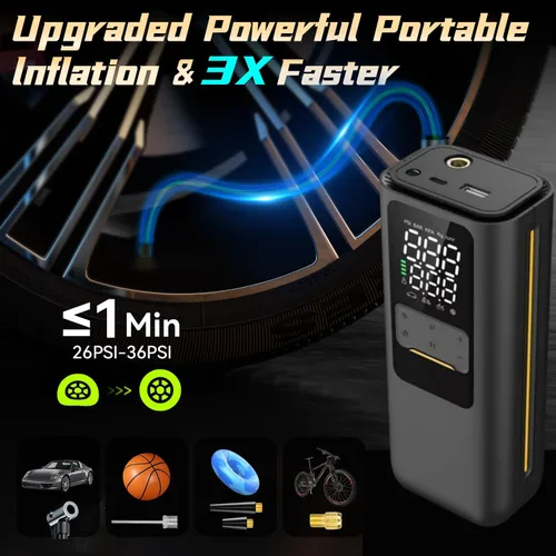 Miniatura 4 de BL-01 Mini Cordless Tire Inflator, 120 PSI USB-C Rechargeable Brushless Air Pump with Digital Pressure Gauge and Auto Shut-Off for Bikes, Cars and