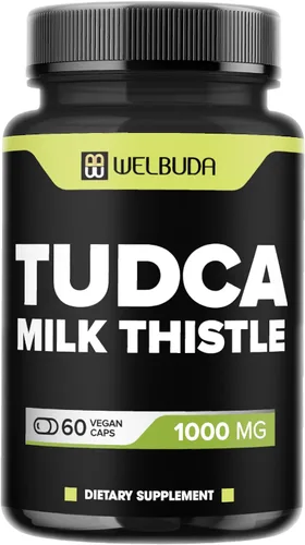 WELBUDA Suplemento Tudca de 1000 mg con extracto de cardo mariano, 60 cápsulas veganas, apoyo para el sistema inmunológico, la salud de la