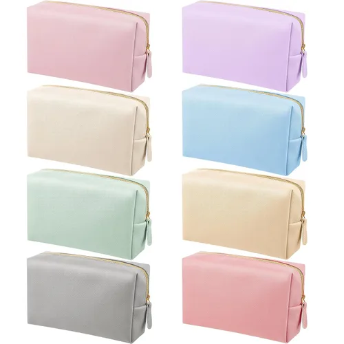 Miniatura 9 de Dunzy - Estuche de maquillaje de 8 piezas, de piel sintética, impermeable, pequeño, bolsa de aseo, organizador de cosméticos portátil, resistente al